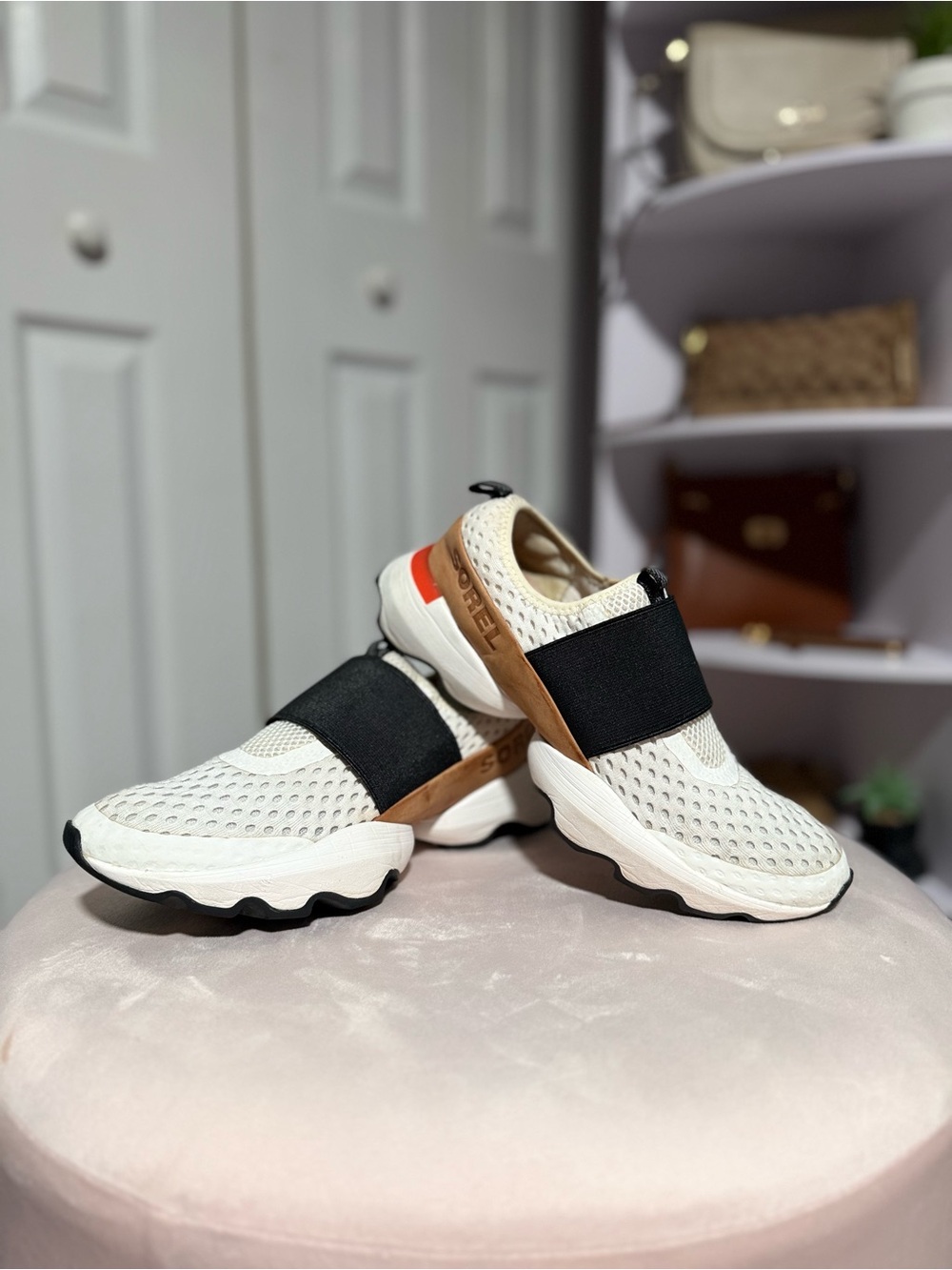 Sorel Kids Slip-On Sneakers in Cream, Black and Orange